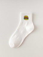 Cartoon Embroidered Pizza Hamburger Socks