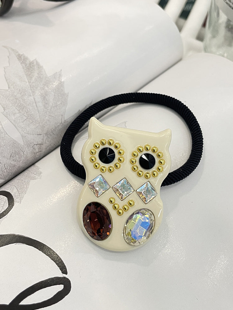 Owl Rhinestone Glitter Hairband Rubber Band