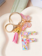 Butterfly Fringe Letter Key Chain