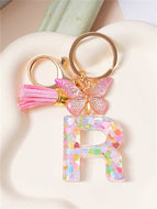 Butterfly Fringe Letter Key Chain