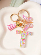 Butterfly Fringe Letter Key Chain