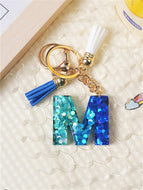 Blue and White Fringe Pendant Keychain