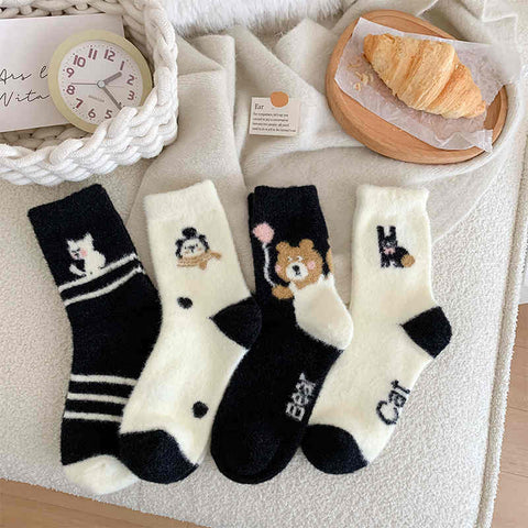 Kitten and Bear Warm Socks