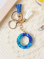 Blue and White Fringe Pendant Keychain