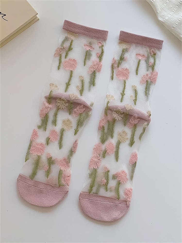 Mom Pink Flower Mid-calf Socks