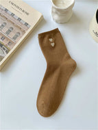 Double Loving Heart Embroidered Solid Socks