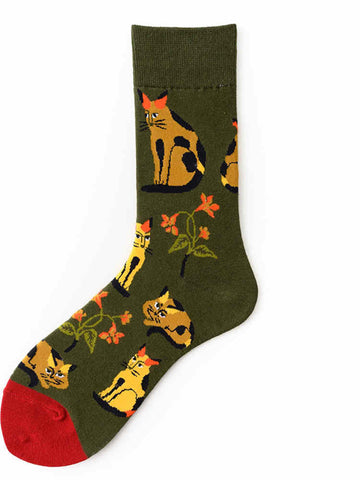 Cat Floral Jacquard Socks