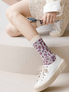 Leopard Print Floral Socks for Women Mid Calf Socks