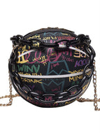 Mini Circle Bag Graffiti Chain Decor For Daily