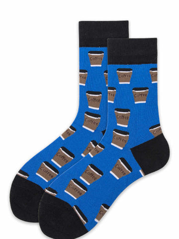 Coffee Cup Print Blue Socks