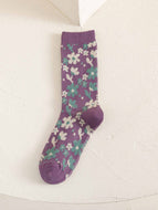 Leopard Print Floral Socks for Women Mid Calf Socks