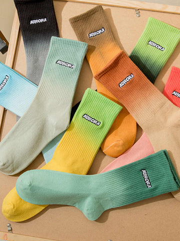 Gradient Embroidered Letter Socks for Men and Women