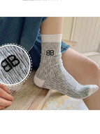 Embroidered Lettering Vertical Stripes Socks