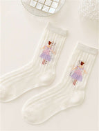 Retro White Socks for Women Mid-calf Socks