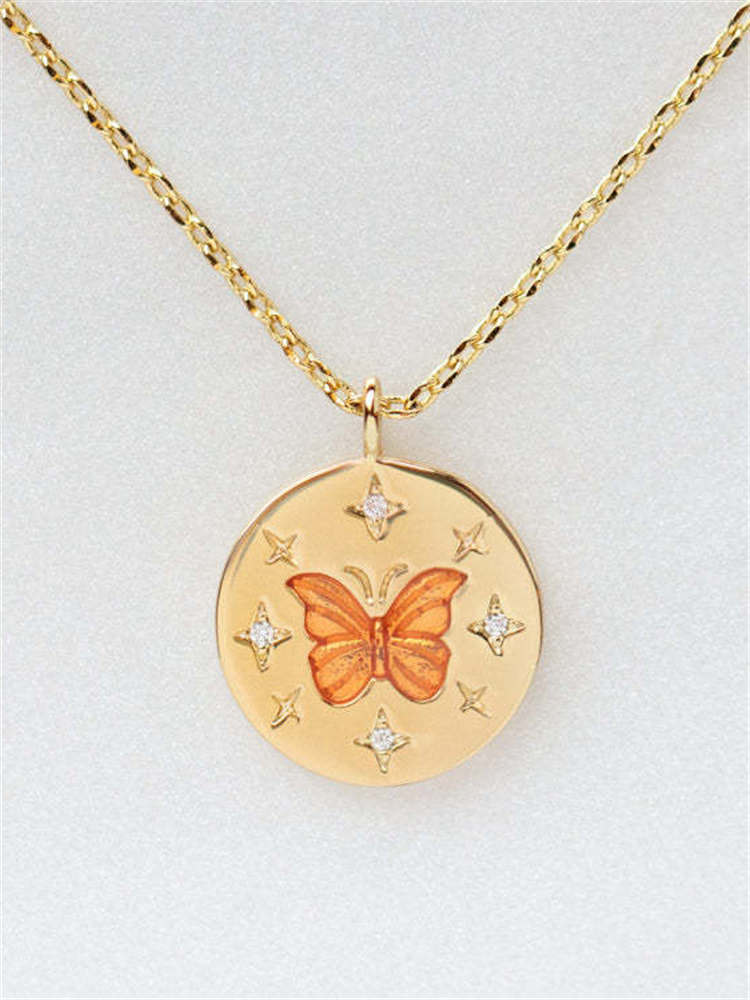 Gold Tone Crystal Butterfly Pendant Necklace