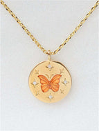 Gold Tone Crystal Butterfly Pendant Necklace