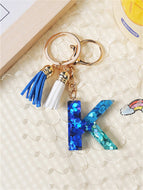 Blue and White Fringe Pendant Keychain