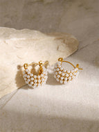 Layered Faux Pearl Alloy Open Hoop Earring