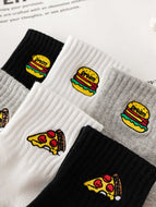 Cartoon Embroidered Pizza Hamburger Socks