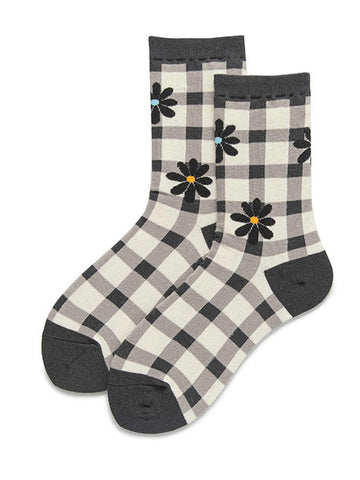 Plaid Cute Flower Women's Socks