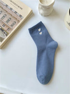 Double Loving Heart Embroidered Solid Socks