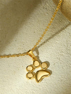 Gold Dog Paw Print Charm Pendant with Rolo Cable