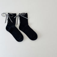 Women's Sweet Solid Color Socks Adult Black and White Lolita Socks - Lace Up