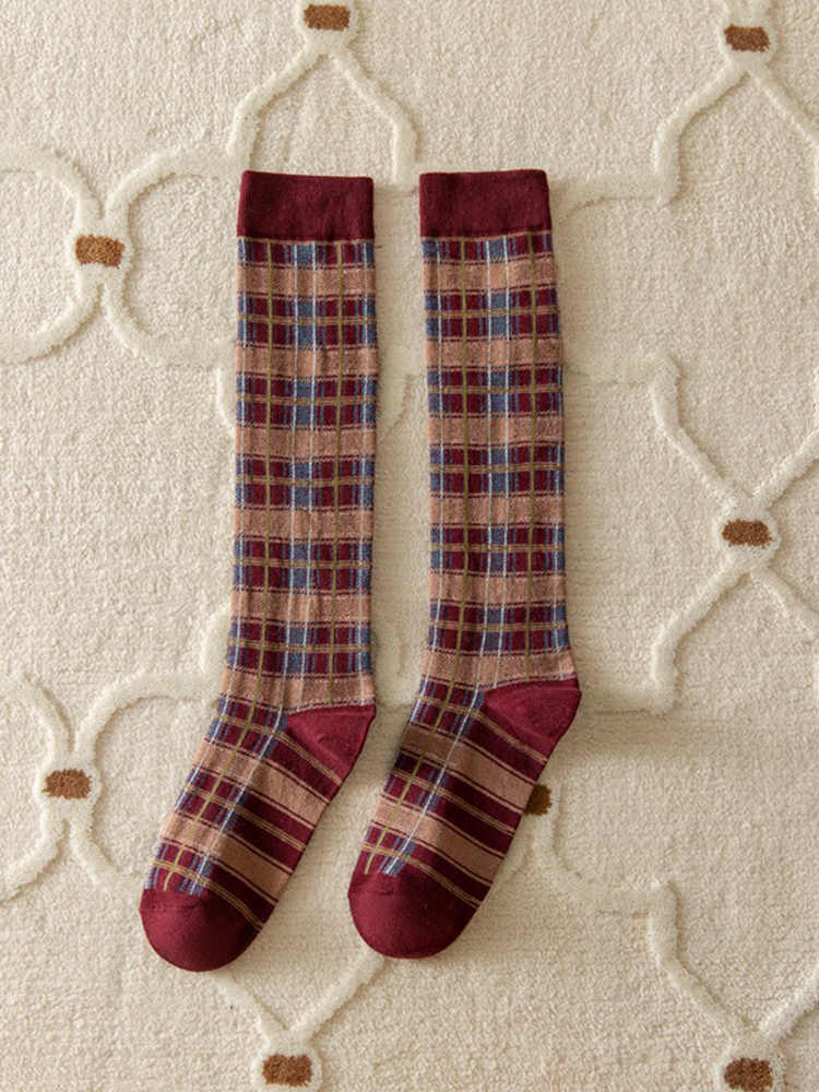 Women's Classic Geometric Check Calf Socks