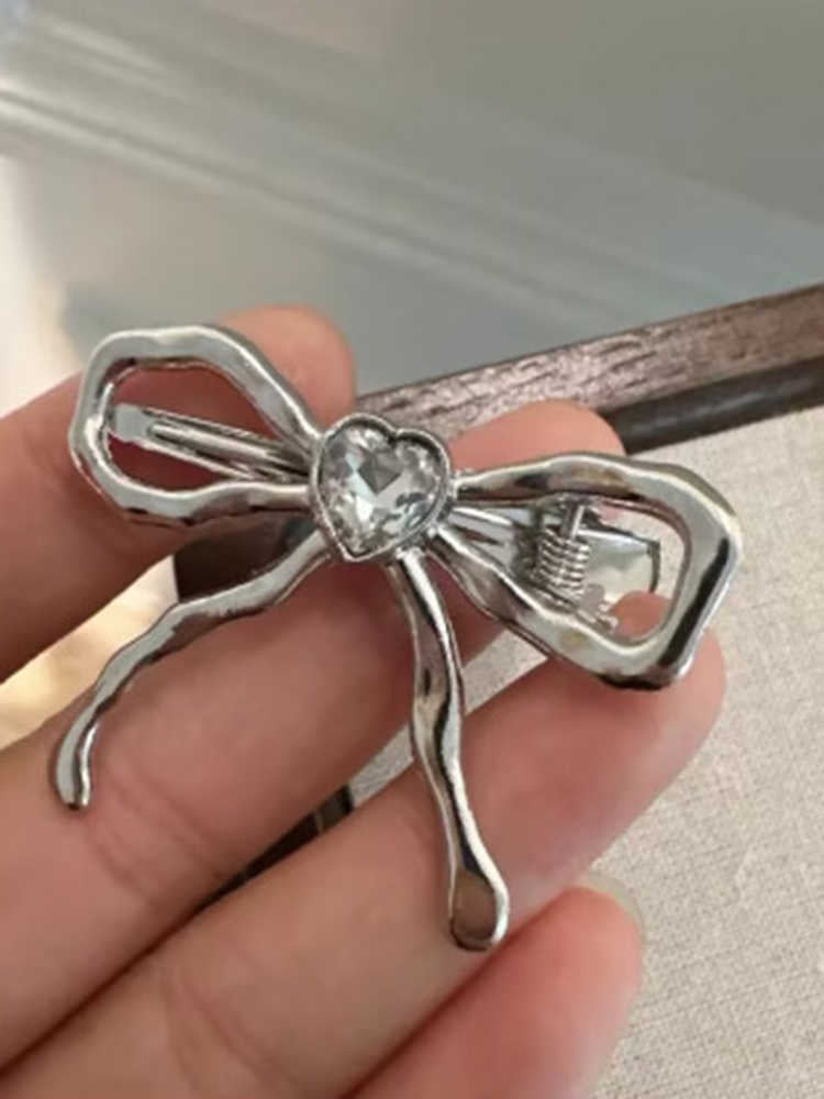 Silver Rhinestone Bow Hairpin