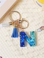 Blue and White Fringe Pendant Keychain