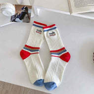 Letter Embroidered Colorful Striped Socks