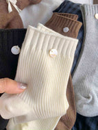 Shell Button Solid Color Socks