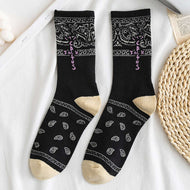 Long Tube Black and White Retro Waist Pattern Socks