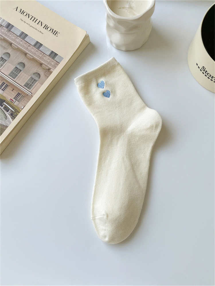 Double Loving Heart Embroidered Solid Socks