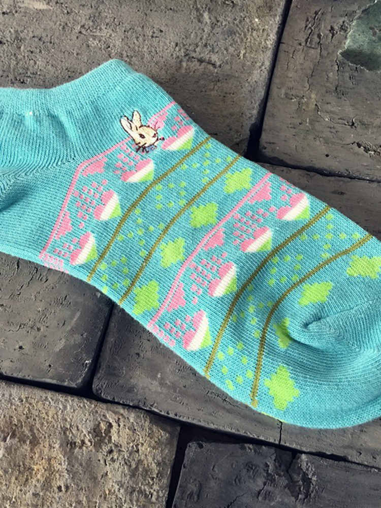 Female Green Flower Little Rabbit Socks