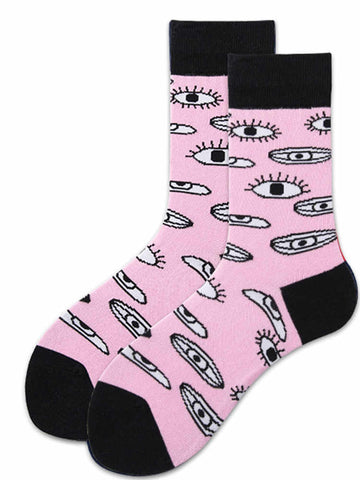 Pink Eyes Print Socks