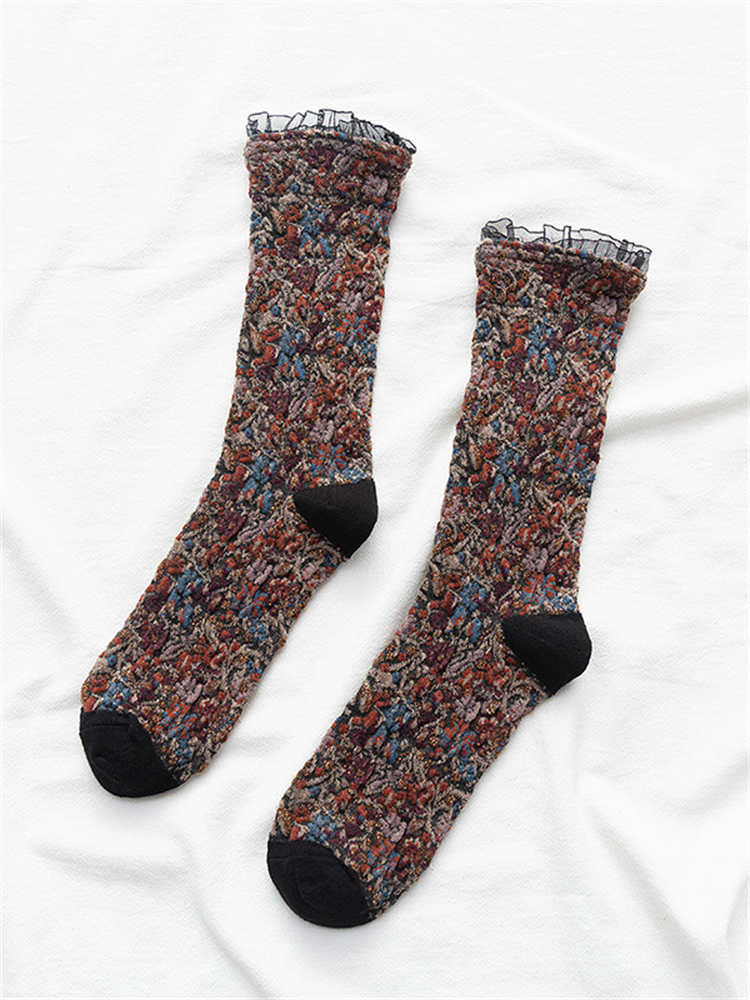 Lace Lace Small Floral Mid-tube Socks