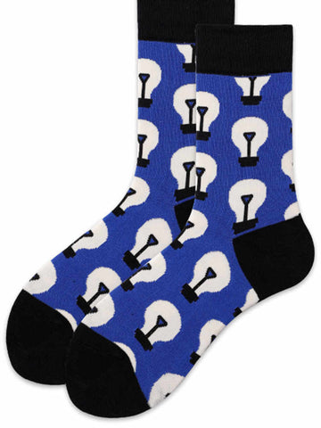 Blue Socks with Light Bulb Print