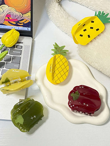 Pineapple and Bell Pepper Colorblock Hair Clip