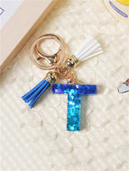 Blue and White Fringe Pendant Keychain