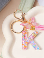 Butterfly Fringe Letter Key Chain