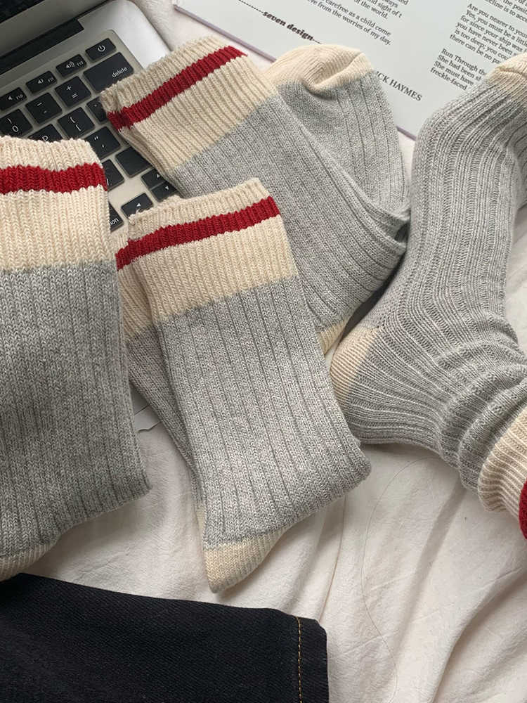 Contrast Striped Thick Needle Socks for Men and Women