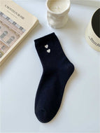 Double Loving Heart Embroidered Solid Socks