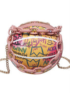 Mini Circle Bag Graffiti Chain Decor For Daily