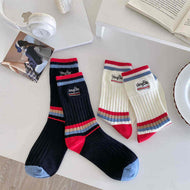 Letter Embroidered Colorful Striped Socks