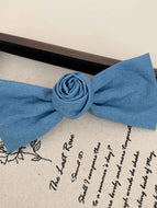 Denim Rose Flower Bow Side Clip