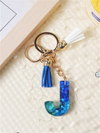 Blue and White Fringe Pendant Keychain