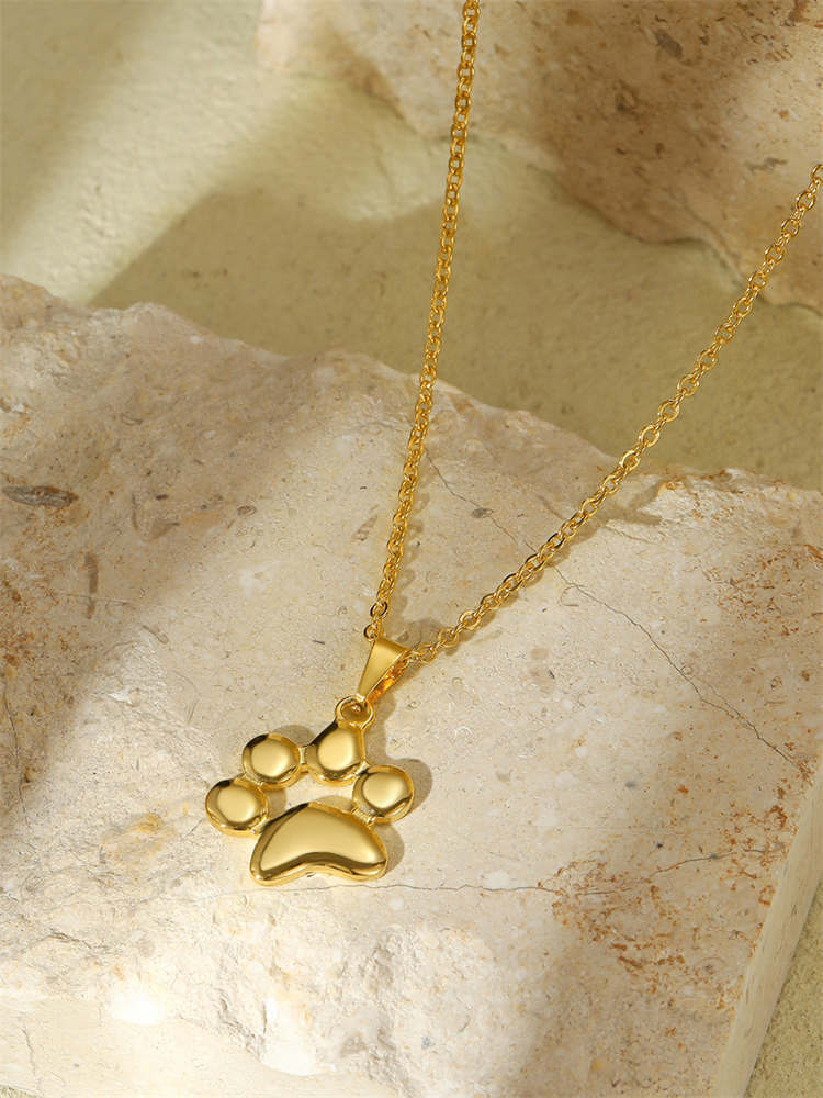 Gold Dog Paw Print Charm Pendant with Rolo Cable