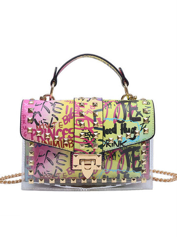 Graffiti Letter Square Bag Handle Clutch