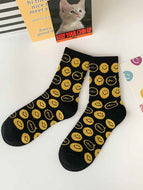 Black  White Smiley Couple Casual Socks